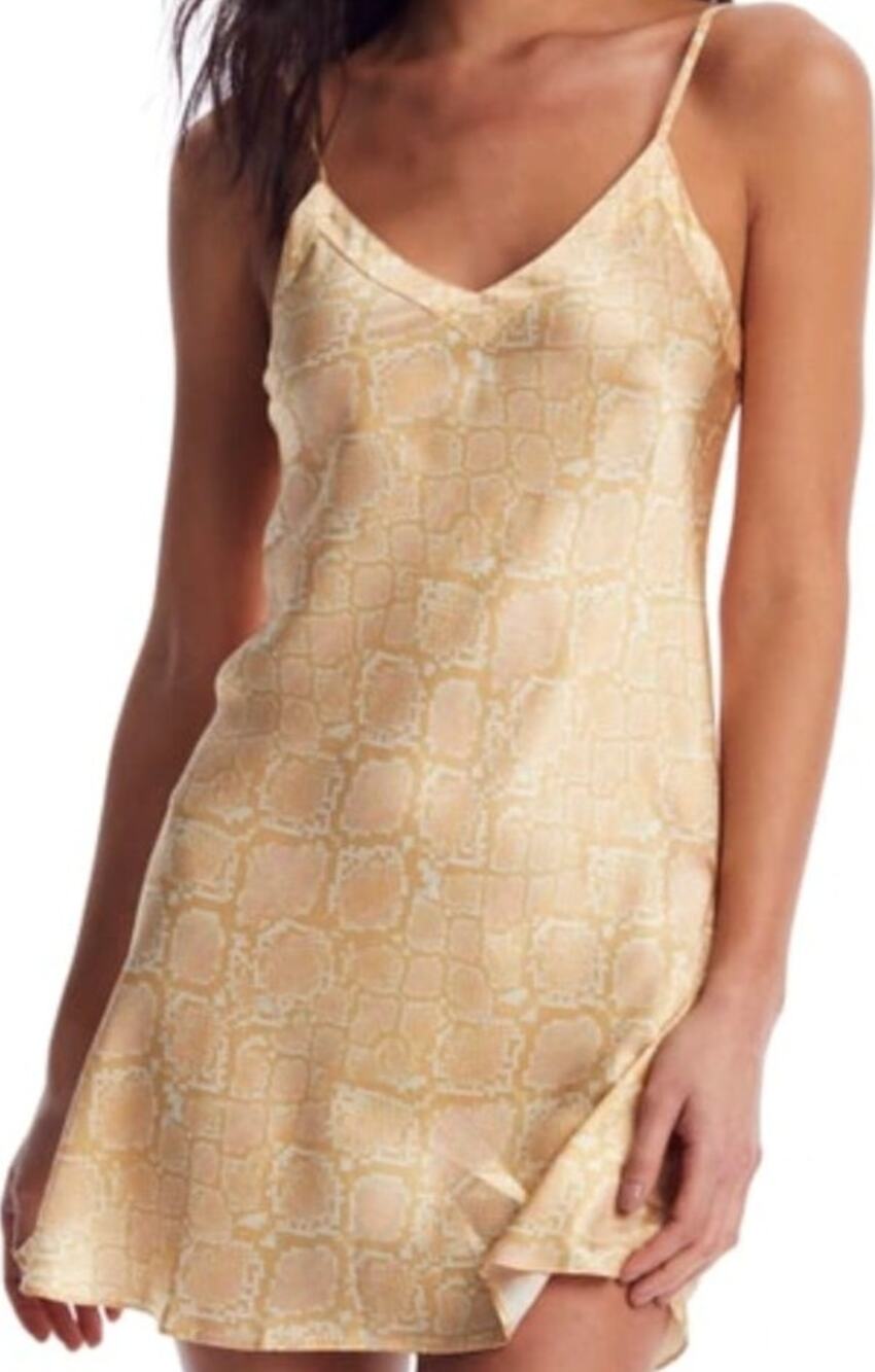 GINIA Snake Print Silk Chemise In Serpetine 100% Silk Yellow 6 Small